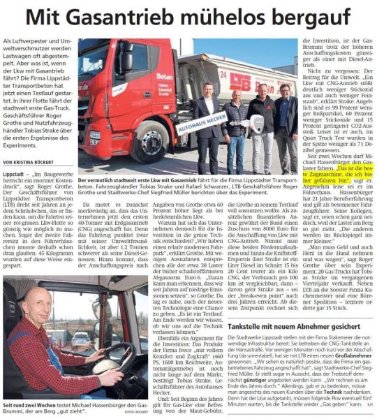 Sauber! Der erste CNG-LKW der Fa. Lippstädter Transportbeton